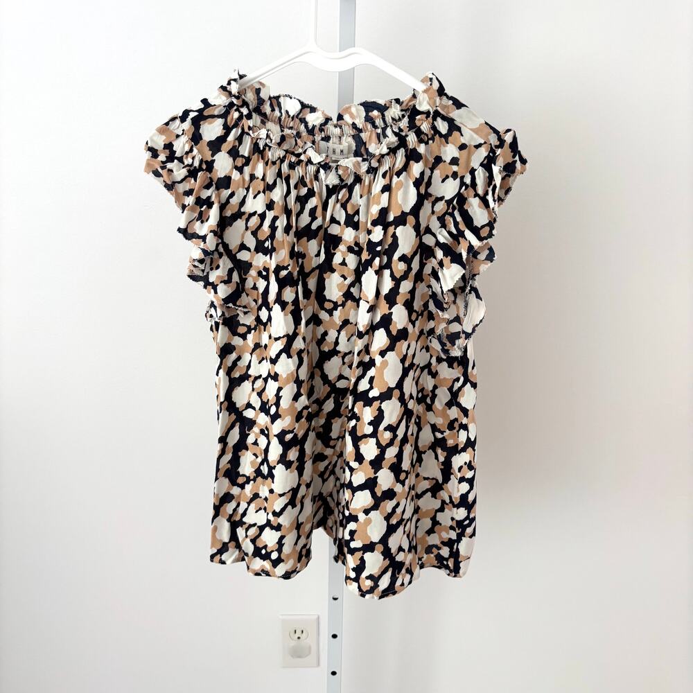 THML EUC Women's Ruffle Neck Animal Print Tank Blouse Size M
